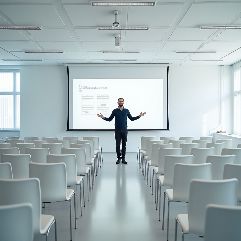 Sesiune de grup într-o sală de clasă din Bacău, cu scaune aranjate simetric
